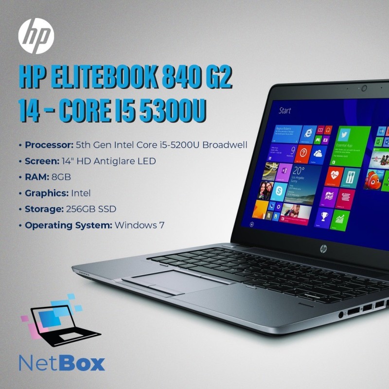HP EliteBook 840 G2 - Intel i5, 8GB RAM, 256GB SSD, 14-Inch HP EliteBook 840 G2 - Intel i5, 8GB RAM, 256GB SSD, 14-Inch